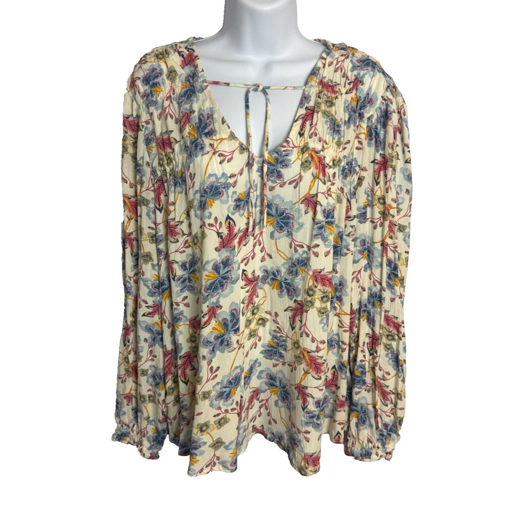 Old Navy Womens Med Floral Boho Tunic Top Tie Shirt Blouse Long Sleeve Bloomcore